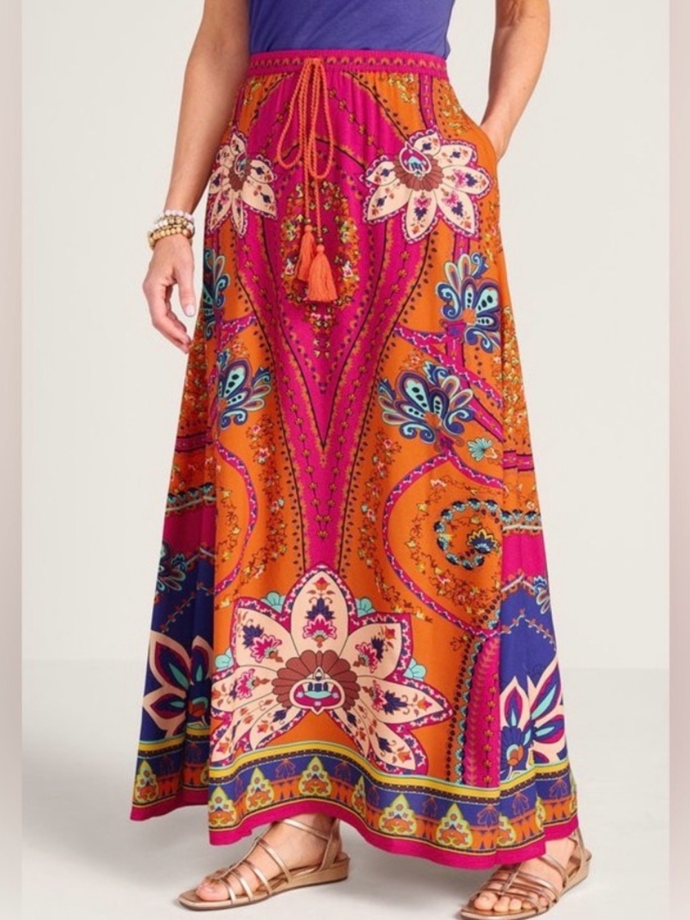 Soft Surroundings Marguerite Maxi Skirt Floral Bora Bora Scarf Print Tall Large